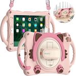 BRAECN Kids Case for iPad Mini 5/4/3/2/1, Silicone Shockproof Protective Boy Girl Cute Cover with Pencil Holder, Handle Grip, Hand Strap, Kickstand, Shoulder Strap for Apple iPad Mini 7.9 Inch - Pink