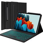 Samsung Galaxy Tab S7 FE Backlit Keyboard Case 12.4 inch 2021,(SM-T730/T733/T736/T738),Tab S7 Plus 2020,7 Color Backlight Keyboard- Protective Stand Cover with Detachable Bluetooth Keyboard-Black