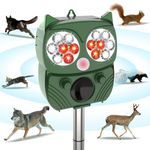 Ultrasonic Animal Repeller - Outdoor Solar Critter Ridder Animal Repellent Deterrent Devices for Repulsif Keep Squirrels, Skunk, Raccoon, Woodpecker, Bird, Pigeon, Mouse, Cat, Dogs, Deer, Rabbit, etc