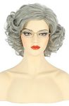 Karlery Old Lady Short Bob Curly Grey Wig Natural Looking Daily Halloween Cosplay Party Wig