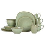 Elanze Designs 16-Piece Modern Luxury Chic Smooth Vintage Handmade Shape High Gloss Ceramic Stoneware Square Plate Mug & Bowl Kitchen Dinnerware 16 Piece Set - Service for 4, Sage Green