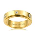 Kainier 14K Gold Plated Anxiety Rings Cubic Zirconia Stones Spinner Fidget Band Rings for Women Men Relieving Anxiety Lucky Rings Comfort Fit Size 5 to 10