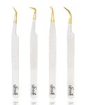 SIVOTE Fiber Tips Professional Volume Lash Tweezers for Eyelash Extensions with Diamond Grip, Set of 4, White