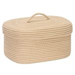 Sea Team Oval Cotton Rope Storage Basket with Lid, Lidded Woven Storage Bin, Nursery Storage Container, Diaper Caddy, Baby Shower Basket, Box, Organizer, 15 x 11 x 6.5 Inches (Medium, Khaki)