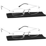 Viseng 2 Pairs Reading Glasses Unisex Super Lightweight Rimless Quality Readers Ultra Thin Clear Lenses Frameless Reading Glasses +1.5