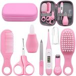 VicBou 8pcs Baby Grooming kit, Newborn Baby Care Accessories with Zipper Box, Baby Hair Nail Thermometer Care Set, Baby Healthcare Set for Newborn Infant, Toddler Girls & Boys (Pink)