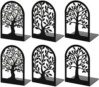 Bookends, Book Ends, Metal Bookends for Shelves Decorative, Tree Bookend Stopper for Heavy Books, Black Book Ends to Hold Books for Home Office, 6.5 X 4.7 X 3.5 Inch(3 Pairs/6 Pcs, Large)