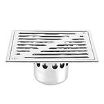 Square Shower Floor Drain Bathroom Tile Insert Floor Drainer with Removable Strainer Cover Chrome Finish Anti-Clogging for Kitchen, Washroom, Garage and Basement(150 * 150mm)