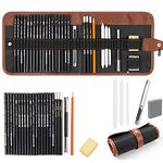 DaKos 30 Pieces Professional Sketching & Drawing Art Tool Kit with Graphite Pencils, Charcoal Pencils, Paper Erasable Pen, Craft Knife-Lightwish (with Canvas Rolling Pouch)