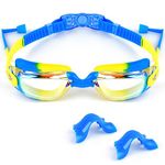 BROTOU Swimming Goggles, Anti Fog Swim Goggles with UV, Clear Wide View Goggles Unisex for Kids/Teens (Yellow)