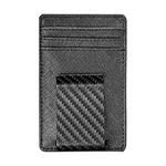 Travelambo Money Clip for Men Wallet Leather Slim Minimalist Card Holder RFID Blocking (Weaved Black), Black Cros with Matte Clip, Minimalist