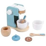 WHOHOLL Wooden Kitchen Toys, 8 Pcs Coffee Maker Toy, Play Kitchen Accessories, Pretend Set for Boys Girls Game, Fun Toddler Kitchen Playset, Early Education Coffee Machine for Kids Birthday Gift