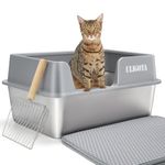 Cat Litter Box with High Sides Stainless Steel Cat Litter Box with Lid, Large Metal Litter Box for Big Cat, Never Absorbs Odors, Non Stick Surface