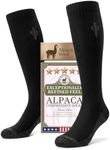 Heat equation Alpaca Compression Socks for Men & Women, 15-20 mmHg Knee High Graduated Circulation Support, Moisture Wicking L/XL Black