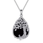 Tree of Life Necklace Sterling Silver Black Onyx Jewelry Teardrop Family Tree Pendant Necklace for Women Girl