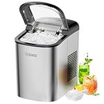 Galanz Portable Countertop Electric Ice Maker Machine, 26 lbs in 24 Hours, 9 Bullet Shaped Cubes Ready in 7 Minutes, 2 Ice Sizes, Perfect for Parties & Home Bar, 2.1 L Stainless Steel