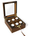 Uten Watch Box with 6 Slots, Watch Case Organizer with Golden Lock and Key, Wooden Watch Display Storage Box with Removable Watch Cushions, Velvet Lining, Metal Clasp, Gift for Men & Women