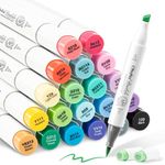 Ohuhu Alcohol Markers Brush Tip, 24 Basic Colors Double Tipped Alcohol Based Art Marker Set for Artist Sketching Adult Coloring Illustration - Brush and Chisel Dual Tips - Honolulu
