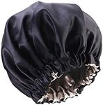 Satin Bonnet Silk Bonnet for Sleeping, Hair Bonnet for Sleeping Silk Hair Wrap for Sleeping, Bonnet for Curly Hair Women Silk Bonnet for Natural Hair (Black)