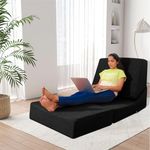 Dr. Smith Convertible Sleeper Folding Sofa Bed/Lounger Sofa Single Size Futon Lazy Bed Washable Cover Jute Fabric - Black