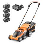 LawnMaster 48V 41cm Cordless Lawnmower with Spare MX 24V 4.0 Ah Batteries and one Dual 1 hour Fast Charger - with Edging Comb, Rear Roller and Mulching Function - For Large Lawns