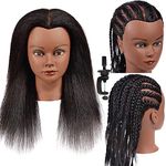 100% Real Hair Mannequin Head Hairdresser Training Head Manikin Cosmetology Doll Head Yaki Hair Mannequin Head Hair Styling Training Head Afro Mannequin Head for Braiding Practice Mannequin Head