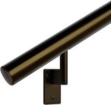 Promenaid 1.5ft Flush Handrail Kit - Architectural Bronze - Complete Indoor/Outdoor Handrail for Stairs - 1.6" Round Anodized Aluminum Railing With 2 Brass Painted Pivoting Wall Brackets & Endcaps