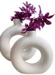 White Vase/Flower Vase/Pampas Grass Vase/Ceramic Vase/Round Shaped Vase/Home Decor Centrepiece/Decor Showpiece Donut Vase Pack of 2