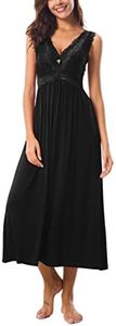 Alcea Rosea Womens Nightgown Nightie Lace Sexy Sleep Dress V Neck Long Sexy Sleeveless Sleepwear for Elegant Women (Black,XL)