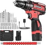 Bamse Cordless Drill Driver 12V, Electric Screwdriver with 18+1 Torque, 3/8" Chuck, 2 Speed, 30Nm Power Drill with LED Light, 1 Battery 1.5Ah Included, Ideal for Home DIY Project