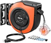 DEWENWILS 60 FT Retractable Extension Cord Reel, 12/3C SJTOW Heavy Duty Power Cord, Twist-lock Stopper, 6 Grounded Outlets, 15A Circuit Breaker, Wall/Ceiling Mounted for Garage, Workshop, ETL Listed