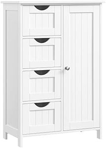 Songmics Wooden Storage 81 x 55 x 30 cm Wall Cabinet with 4 Drawers 1 Cupboard White Furniture for Hallway Bathroom Bedroom LHC41W