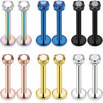 SCERRING 6 Pairs 14g Stainless Steel 3mm Prong Setting CZ Internally Threaded Labret Monroe Lip Tragus Cartilage Helix Earring Ring Body Piercing Jewelry 6-10mm, Stainless Steel, cubic-zirconia