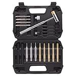 HUROFE Roll Pin Punch Set, 21-Pieces Roll Pin Punch Set and Hammer with Brass, Hollow, Steel, Plastic Punches, Ideal for Pistols with Organizer Storage Container