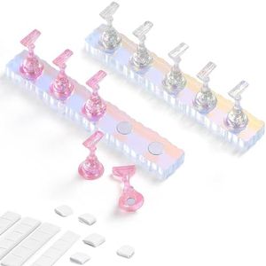 Etercycle 2 Set Nail Holder for Display Painting Nails - Aurora Acrylic Magnetic Practice Nail Stand Set - Fake Nail Holder for Press On Nails with Reusable Adhesive Putty (Transparent + Pink)