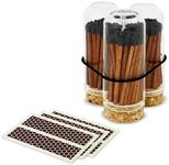 2" Espresso Matches in 3 Mini Cloche Jars + Striker Stickers Included | 100 Brown Stick Black Tip Decorative Matches with Glass Holders | Gifts, Home Decor, & Candle Accessories by Thankful Greetings