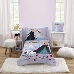 Disney Frozen Winter Cheer Lavender, Aqua, Green and White, Anna, Elsa, and Olaf 4 Piece Toddler Bed Set - Comforter, Fitted Bottom Sheet, Flat Top Sheet, and Reversible Pillowcase