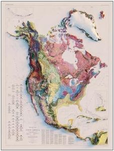 Muir Way Shaded Relief Elevation Map of North America - Vintage-Style Topographic Wall Art with 3D Map Look - Unframed Flat Paper Print, 44x58