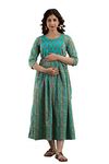 HRK VENOM Women's Maxi Pure Cotton Printed Maternity Gown/Maternity wear/Feeding Gown A-line Maternity Feeding Dress Maternity Kurti Gown for Women Green (Large)