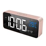 HOMVILLA Digital Alarm Clock with Big LED Temperature Display, Portable Mirror Alarm with Dual Alarm Snooze Time 4 Levels Adjustable Brightness Dimmer 13 Music USB Charging Port for Bedside, Bedroom