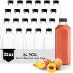 Hammont Plastic Bottles with Caps - Clear PET Iced Coffee & Juice Bottles, Pack of 24 - Reusable Juicing Bottle - Ideal for Cold Drinks (32oz)
