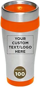 Custom Insulated Stainless Steel Travel Mugs 16 oz. Set of 100, Personalized Bulk Pack - Perfect for Coffee, Soda, Other Hot & Cold Beverages - Orange