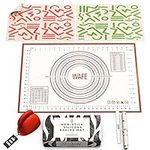 WAFE Silicone Baking Pastry Mat w/Measurements - 3 Non Slip Dough Rolling Mats - UK Brand - Thick Non Stick Counter Table Fondant Kneading Placemat - Cooking Accessories - Easy to Clean BPA Free