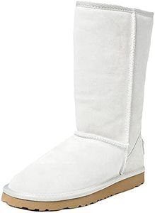 AUSLAND Genuine Suede Women's Boots Winter Tall Boot Snow Boots for women Waterproof 6.5US White 5115 37EU