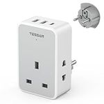 TESSAN UK to European Plug Adapter, Europe Travel Plug Adapter with 1 UK Outlet, 3 USB Ports(1 USB C), Type E/F Travel Essentials for Germany Spain France Iceland