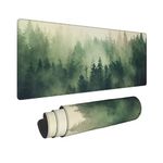 Green Forest Pine Fog Mountain Tree XXL XL Large Gaming Mouse Pad for Desk, Non-Slip Long Extended Keyboard Pads Mousepad Rubber Table Mat 31.5 X 11.8 Inch