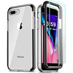 COOLQO iPhone 8+/7+/6S/6+ Case: 3-in-1 Clear Hard+Silicone TPU, 2 Tempered Glass Protectors, Full Body Coverage - Black