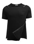 Deyeek Men's Post Shoulder Surgery Shirts Recovery Tear Away Short Sleeve Full Open Side Snap Adaptive Chemo Clothing, Black, XL