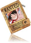 Roffatide Anime One Piece Luffy Wallets for Boys Bi-Fold Short Faux Leather Wallet Travel Slim Wallet with Zip Coin Pocket Khaki