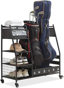 Lauren&Harold Golf Bag Organizer Garage Storage, Golf Storage Rack Stand Fits 2 Golf Bags, Golf Clubs and Other Golfing Equipment Accessories, Golf Organizer for Garage, Club, Shed, Basement, Black